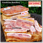 Aroma Bali frozen pork BACON STREAKY steak cuts 5cm 2" (price/pc 550g)